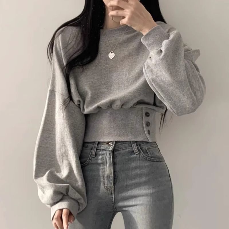 Sweat-shirt court femme à la mode avec manches bouffantes Chic & Stil