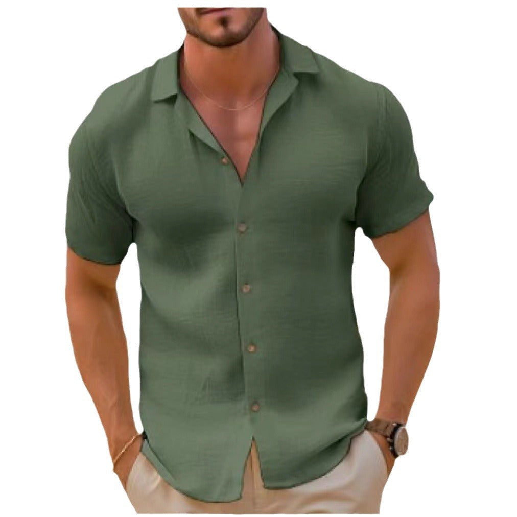 Short sleeve linen shirt for men with modern collar and button placket Lune London