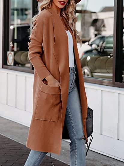 Ladies Long Cardigan with side pockets and open cut Lune London