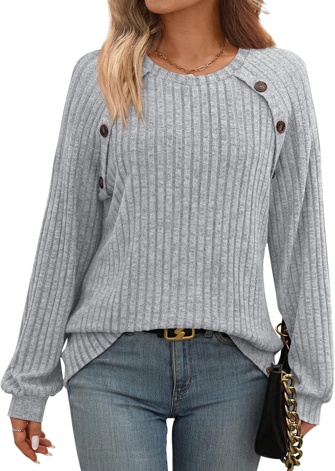Knitted sweater for women with decorative buttons and fine ribbed structure Lune London