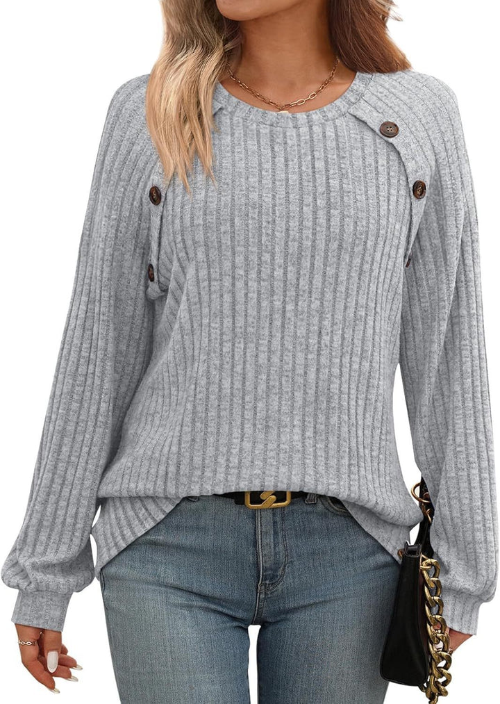 Knitted sweater for women with decorative buttons and fine ribbed structure Lune London