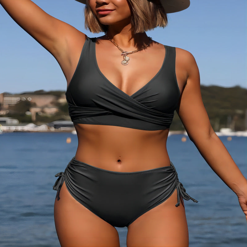Women's Wrap Bikini Set with Elastic Cuffs and Fashionable V-Neck Lune London