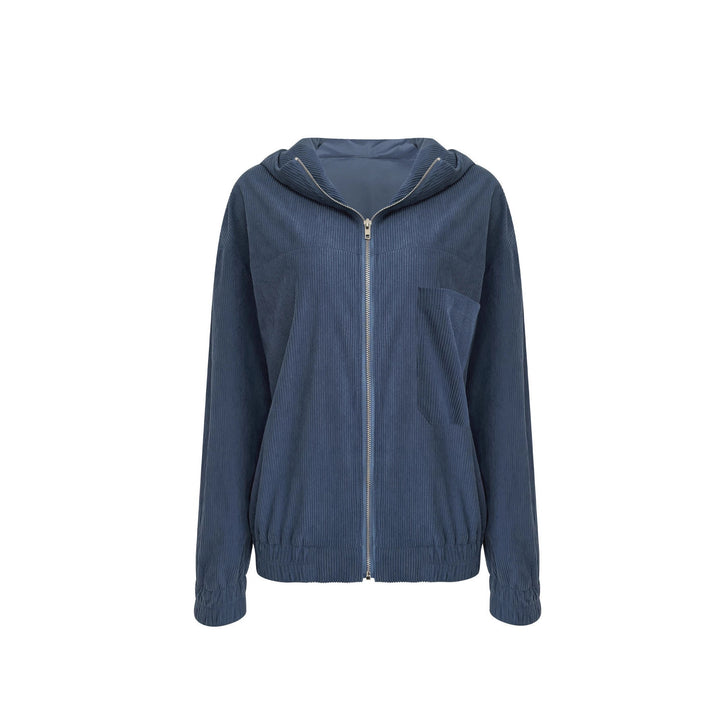 Cropped hooded jacket for women in high-quality corduroy fabric with practical pockets and elastic cuffs Lune London