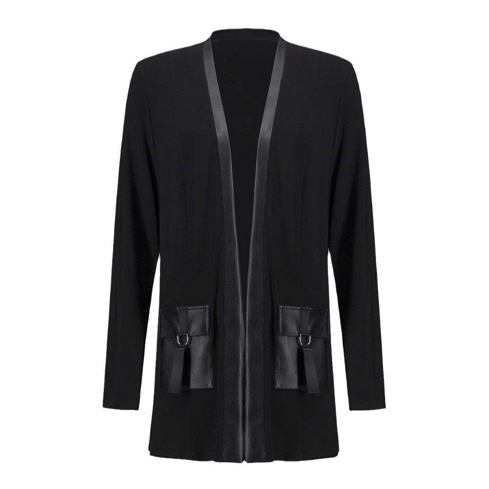 Manteau long décontracté pour femmes avec poches pratiques et finitions en cuir vegan Chic & Stil