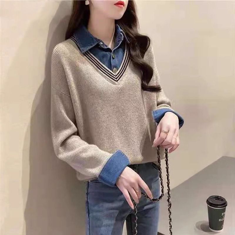 Pull en tricot décontracté pour femmes avec col de chemise tendance Chic & Stil
