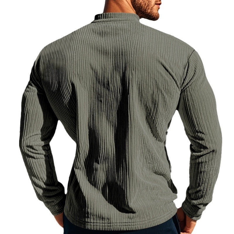 Men's Long Sleeve Henley T-Shirt in Lightweight Ribbed Fabric with Button Placket Lune London
