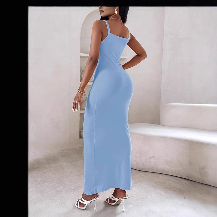 Ladies Figure-Hugging Maxi Dress with Slim Straps and Sophisticated Cut Lune London