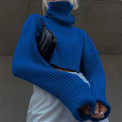 Short sweater for women with high collar and asymmetric cut Lune London