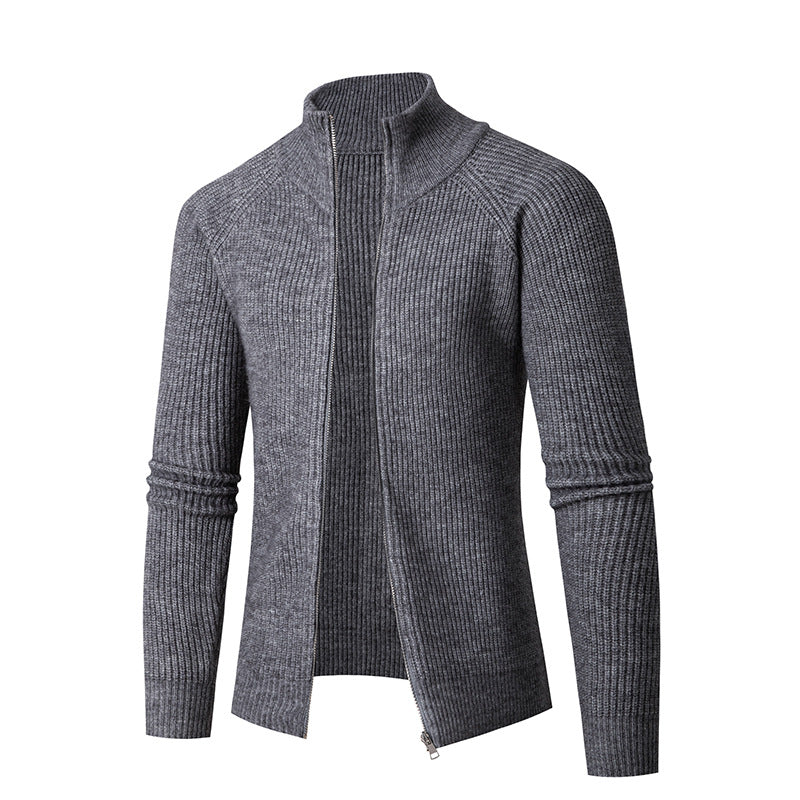 Knitted jacket for men with high collar and fine rib structure Lune London