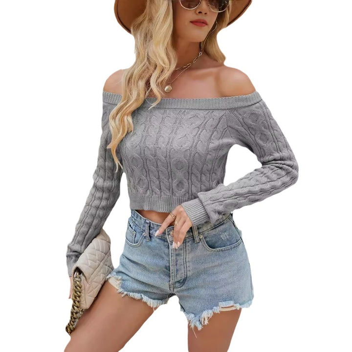 Women's knit top with off-the-shoulder neckline and cable pattern Lune London