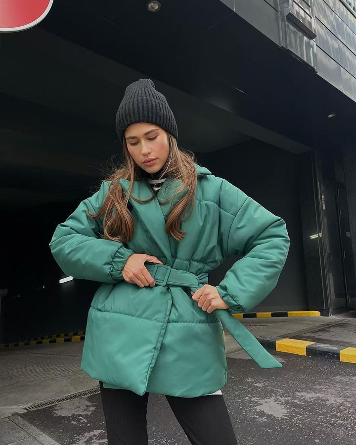 Lune London | Waist Cotton V-Neck Puffer Jacket