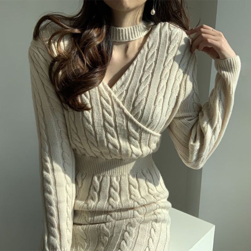 Robe tricotée pour femmes avec design en cable et fente élégante Chic & Stil