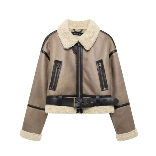 Elegant women's transitional jacket in high-quality faux leather with a faux fur collar and practical pockets Lune London