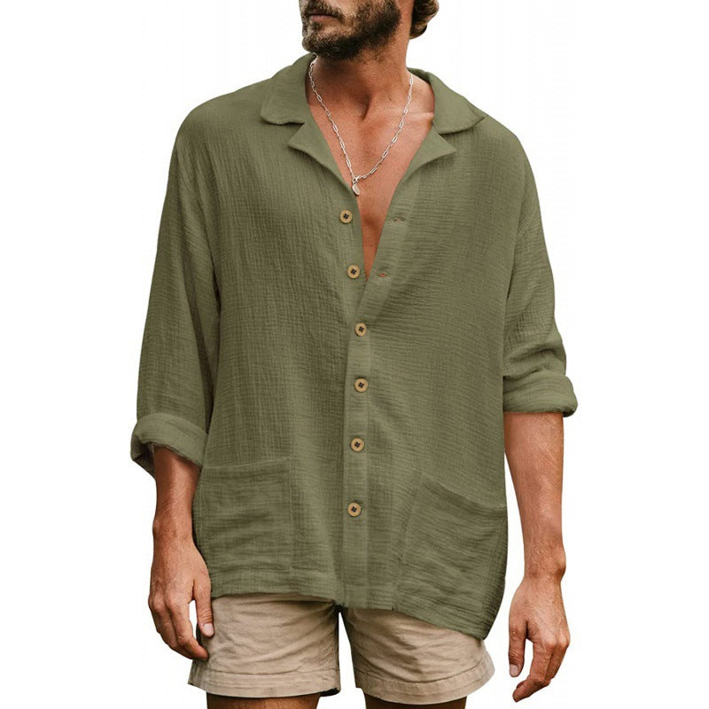Men's casual long sleeve shirt with button placket and practical pockets Lune London
