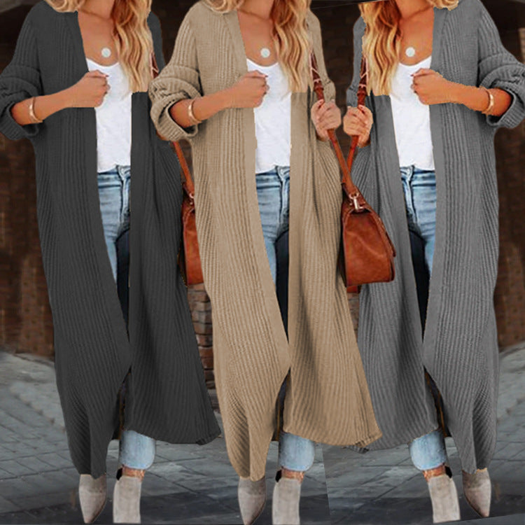 Open design knit coat for women with generous pockets Lune London