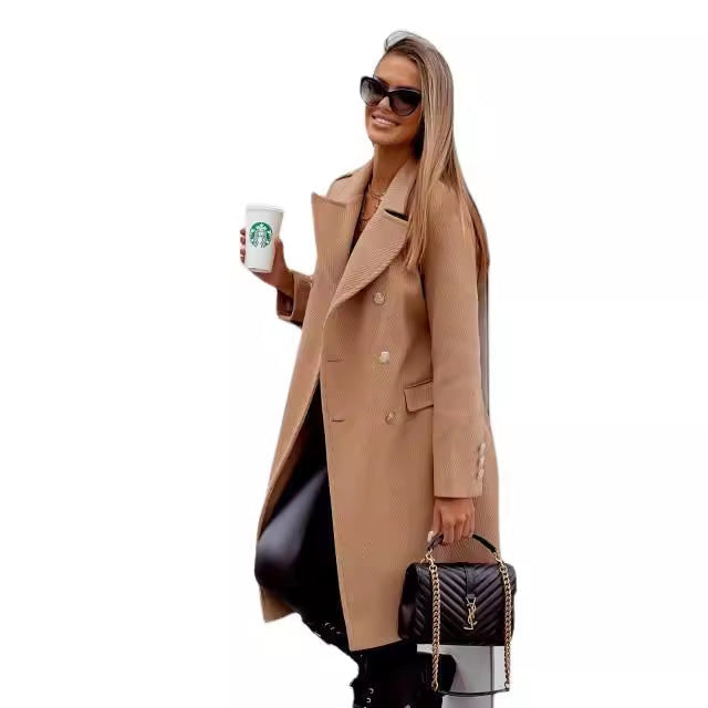 Ladies double-breasted coat trendy in structured fabric Lune London