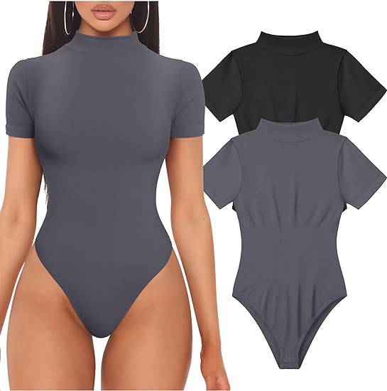 Women Short Sleeve Bodysuit with High Collar Lune London