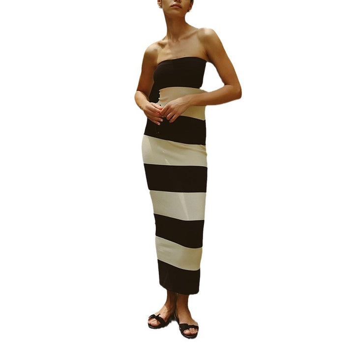 Lune London Striped Pattern Strapless Maxi Dress for Women
