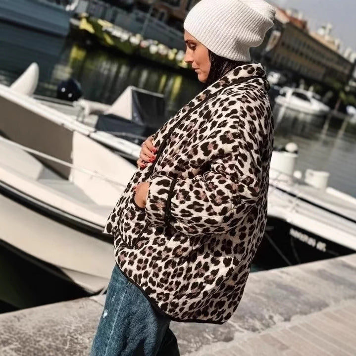 Women's leopard print bomber jacket with a stylish cut and practical pockets Lune London