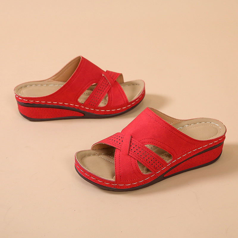Comfortable wedge heel sandals for women with perforated details and non-slip sole Lune London