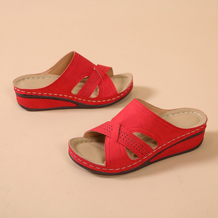 Comfortable wedge heel sandals for women with perforated details and non-slip sole Lune London