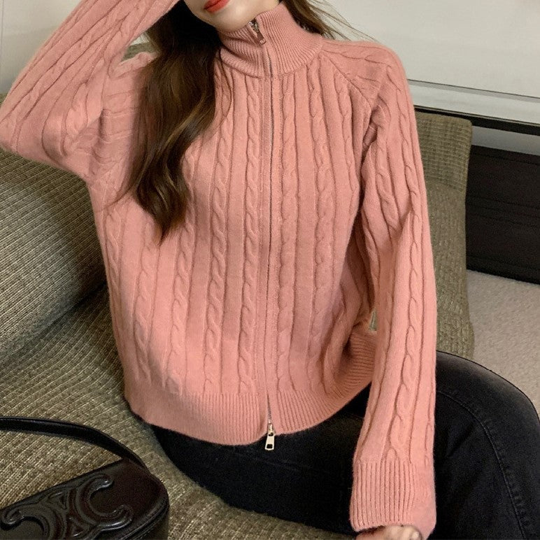 Cardigan en tricot épais pour femme avec col haut et coupe asymétrique Chic & Stil