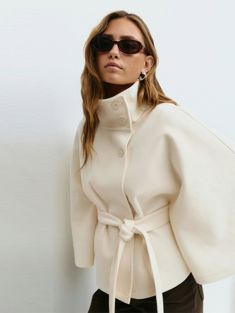 Women’s wrap coat with high collar and belt Lune London