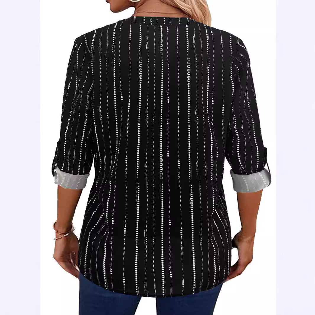 Ladies' blouse with elegant zipper and modern striped pattern Lune London