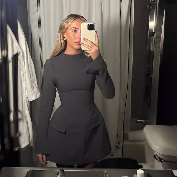 Ladies Figure-Flattering Mini Dress with Long Sleeves and Practical Pockets Lune London