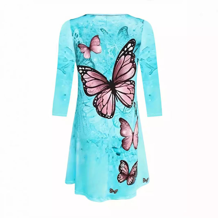 Dress woman with artistic butterfly print and airy silhouette Lune London