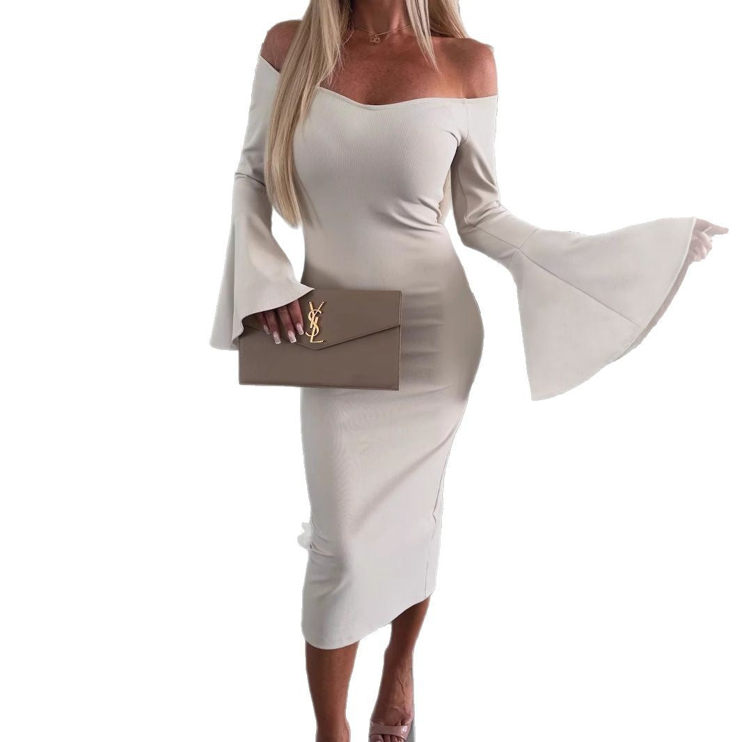 Off-shoulder midi dress for women with bell sleeves Lune London