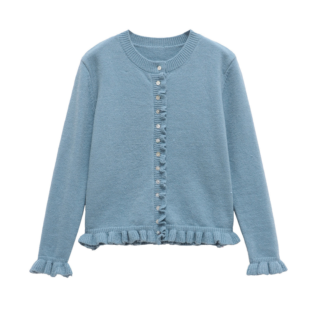 Knit jacket for women with flared details and decorative buttons Lune London