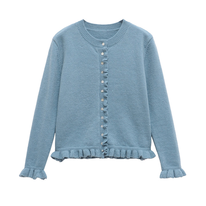 Knit jacket for women with flared details and decorative buttons Lune London