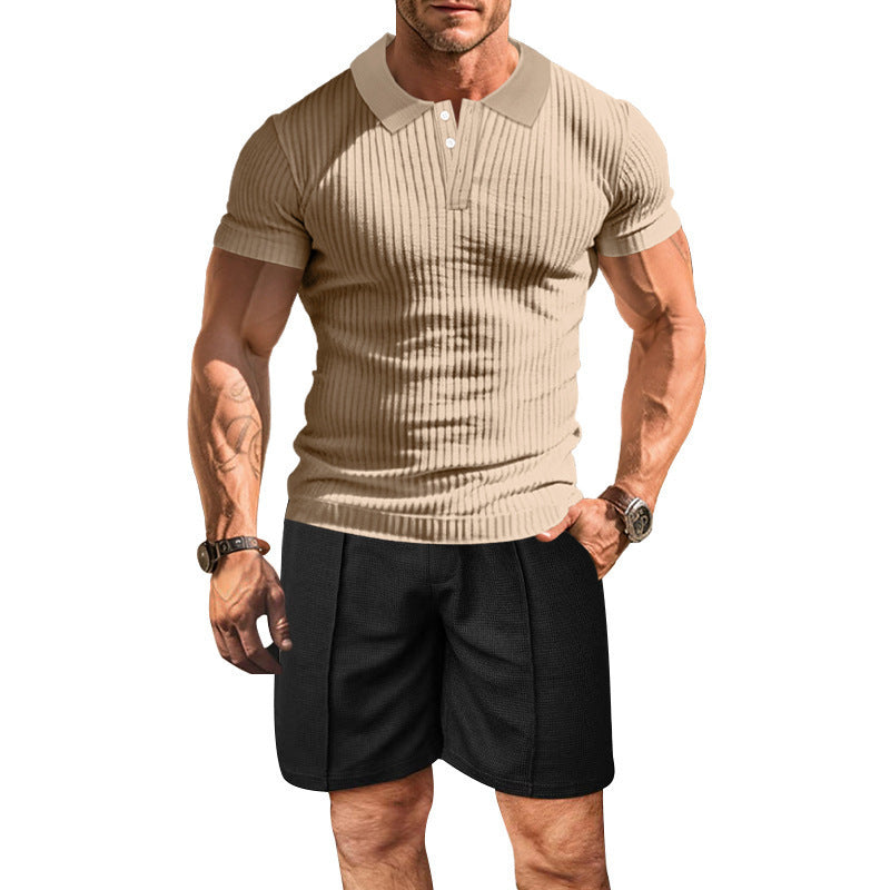 Short sleeve polo shirt for men with a textured design and comfortable shorts Lune London