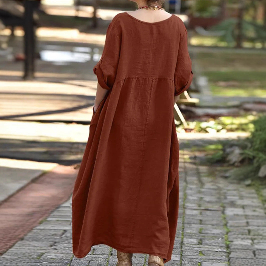 Long dress for women with button details and practical pockets Lune London