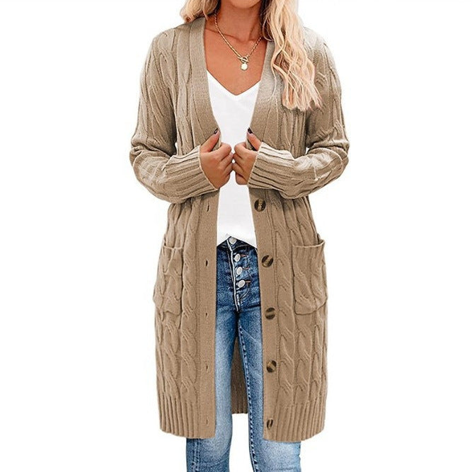 Women’s chunky knit cardigan with pockets and button detail Lune London