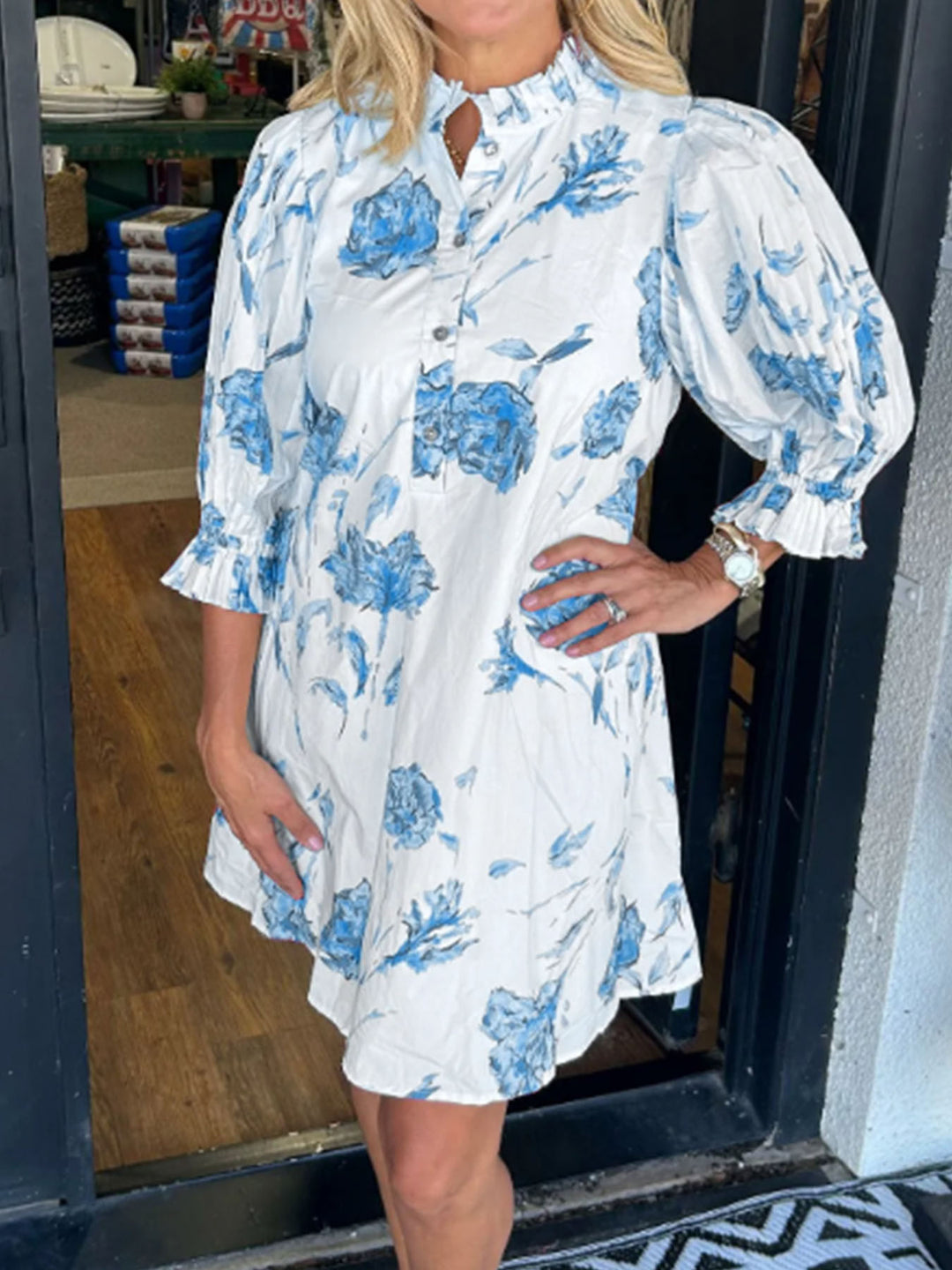 Shirt dress for women with floral accents and ruffle details Lune London