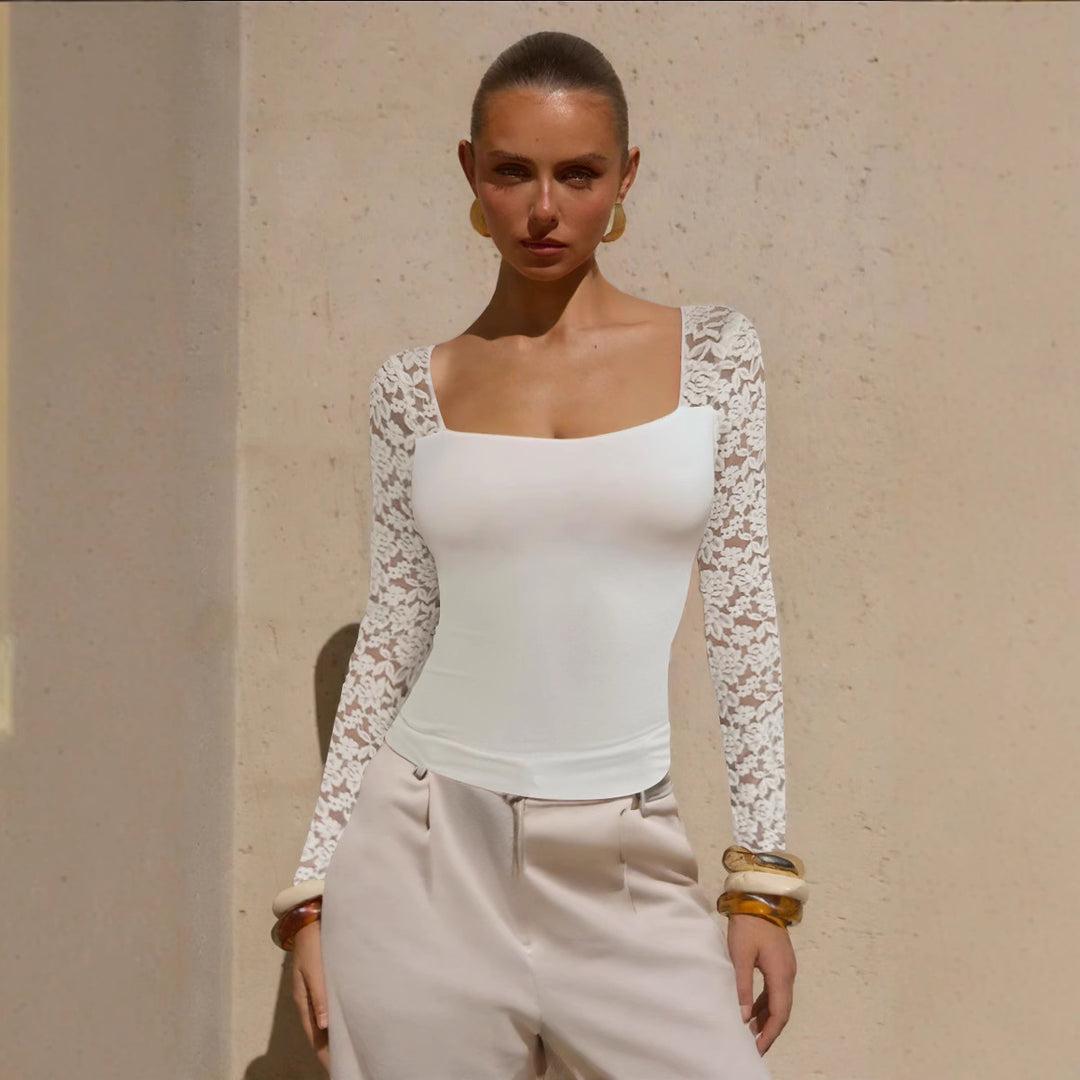 Women Elegant Top with Lace Sleeves Lune London