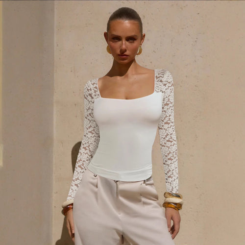 Women Elegant Top with Lace Sleeves Lune London