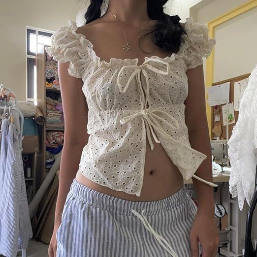 Women's Ruffle Shirt with Low Waist and Ties Lune London
