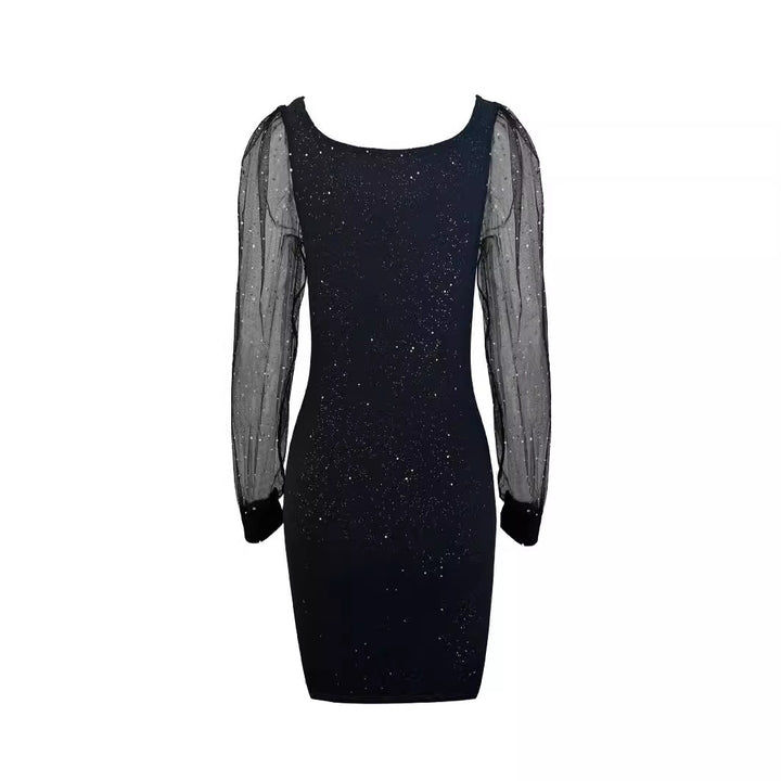 Elegant and sparkling bodycon dress for women with sheer long sleeves Lune London