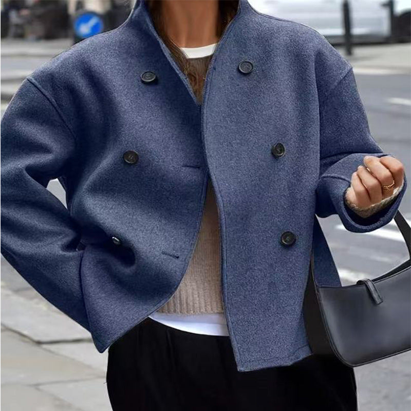Fashionable wool jacket for women with double flap and high collar Lune London