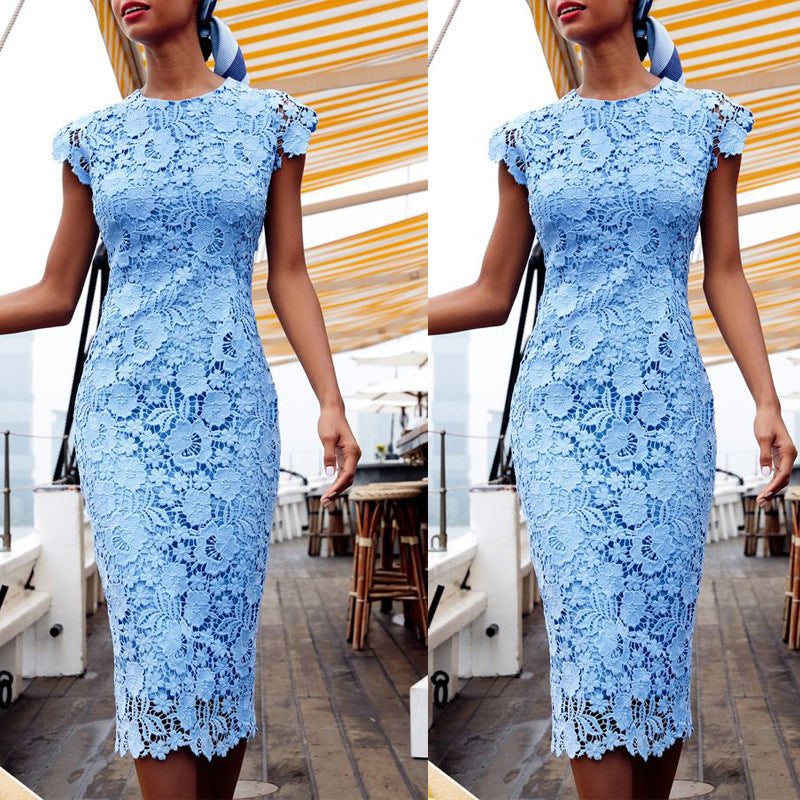 Women's sheath dress with floral lace top and figure-hugging cut Lune London