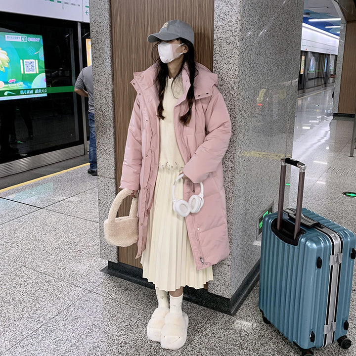 Ladies Long Quilted Coat with Practical Pockets Lune London