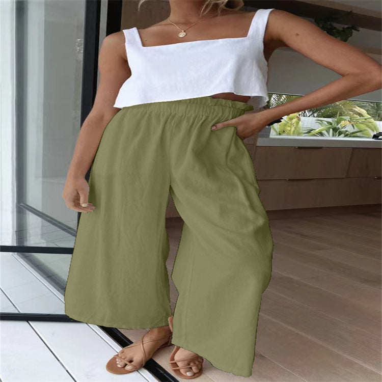Loose linen pants for women with elastic waist and practical pockets Lune London