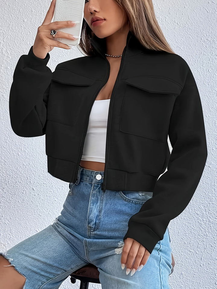 Cropped leisure jacket for women with practical chest pockets and elastic hem Lune London