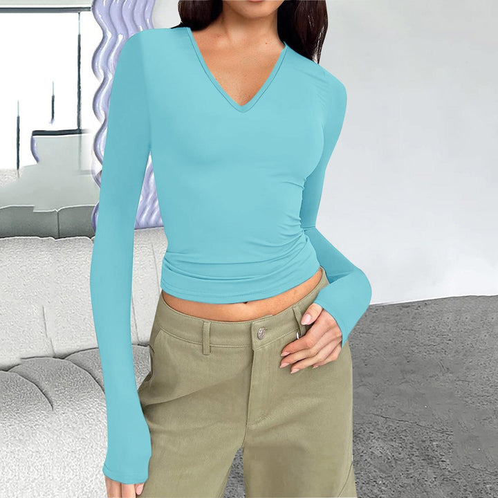 Long sleeve blouse for women with V-neck Lune London