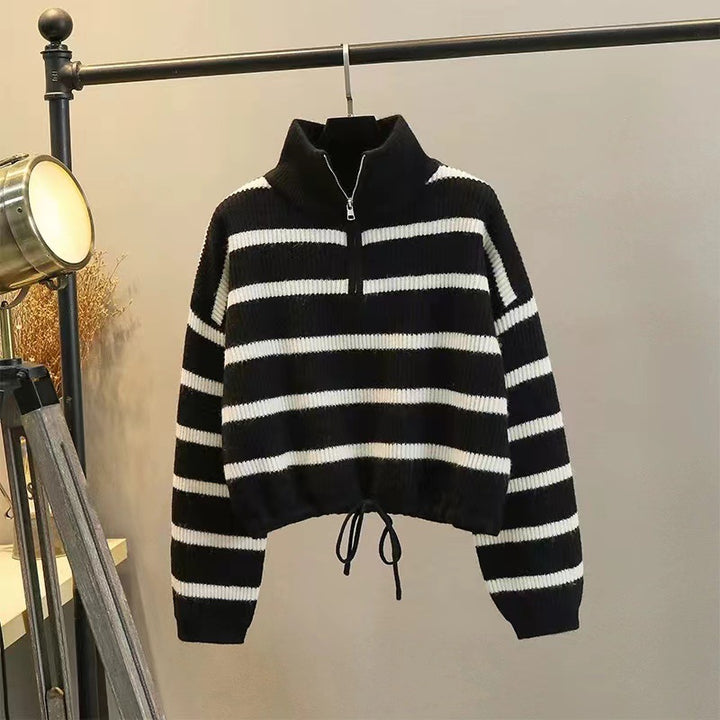 Cropped sweater for women with a high collar and braided hem Lune London