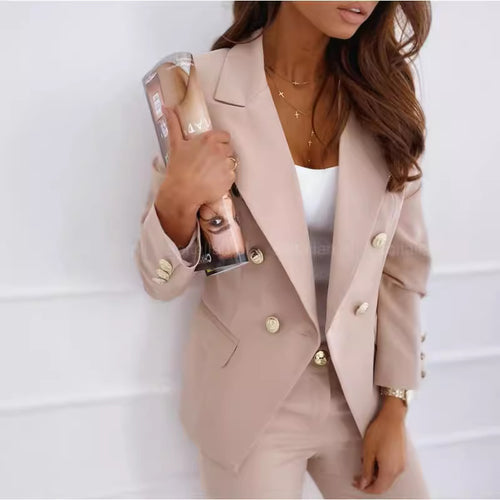 Women Elegant Double-Breasted Blazer with Chic Textured Design and Style