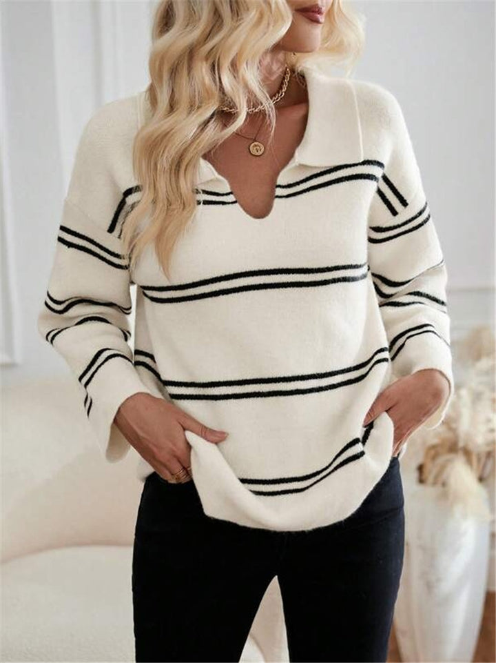 Casual women's sweater with polo collar and striped design Lune London